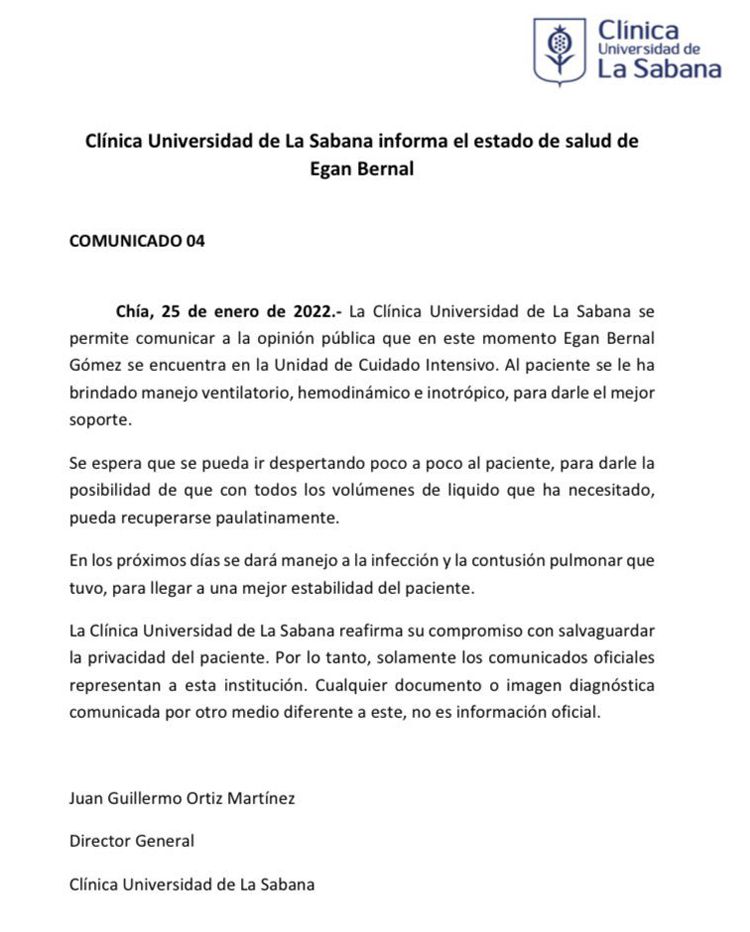 Comunicado Egan Bernal Comunicado Egan Bernal