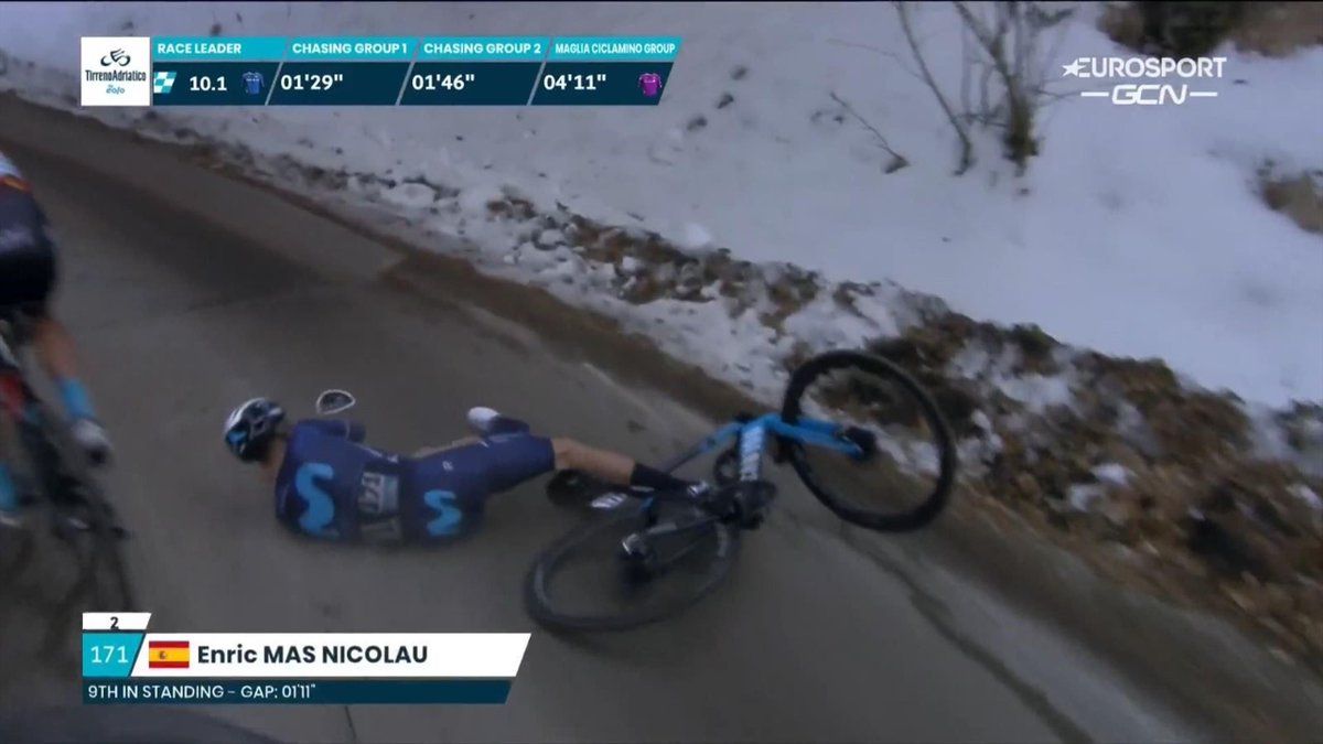 Así fue la caída de Enric Mas en la Tirreno Adriático