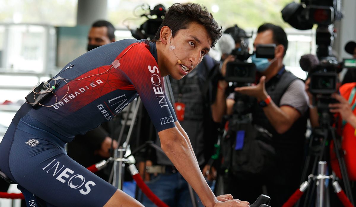 Egan Bernal, el pasado 2 de abril, durante una rueda de prensa realizada en Bogotá
