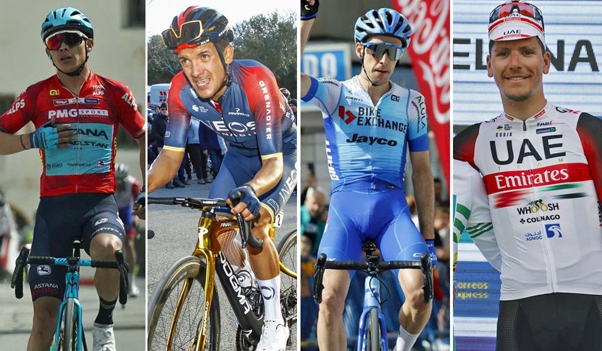 Supermán López, Richard Carapaz, Simon Yates y Joao Almeida, cuatro de los principales favoritos para ganar el Giro 2022. Fotos Sprint Cycling Agency