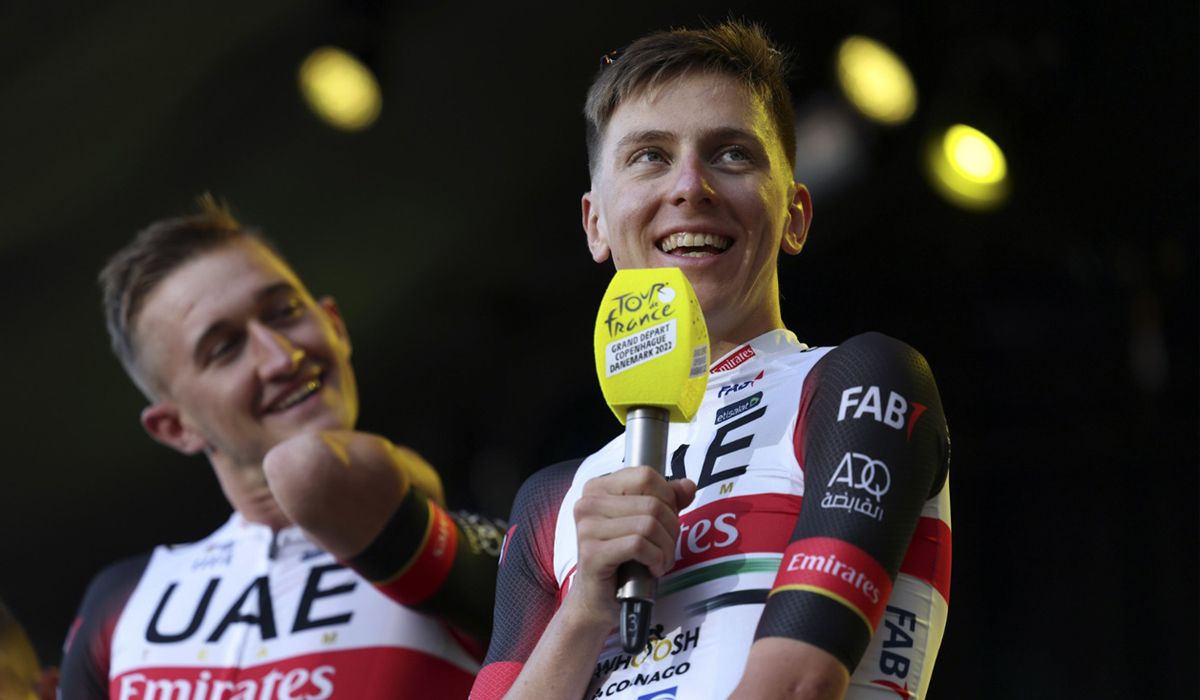 Tadej Pogacar durante la presentaciópn de los equipos del Tour 2022
