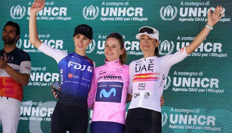 Podio final de la clasificación general del Giro Donne. 