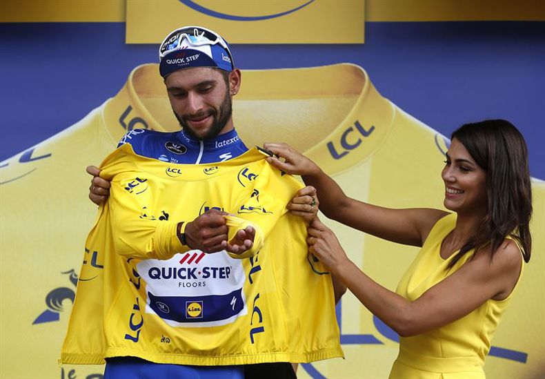 Gaviria, vistiendo el maillot amarillo del Tour en 2018 Gaviria, vistiendo el maillot amarillo del Tour en 2018