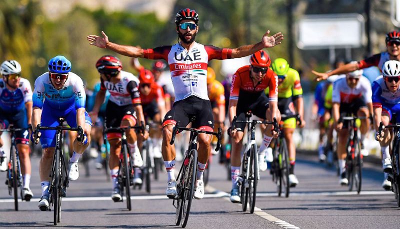 Fernando Gaviria celebrando una de sus victorias de esta temporada en el Tour de Omán Fernando Gaviria celebrando una de sus victorias de esta temporada en el Tour de Omán