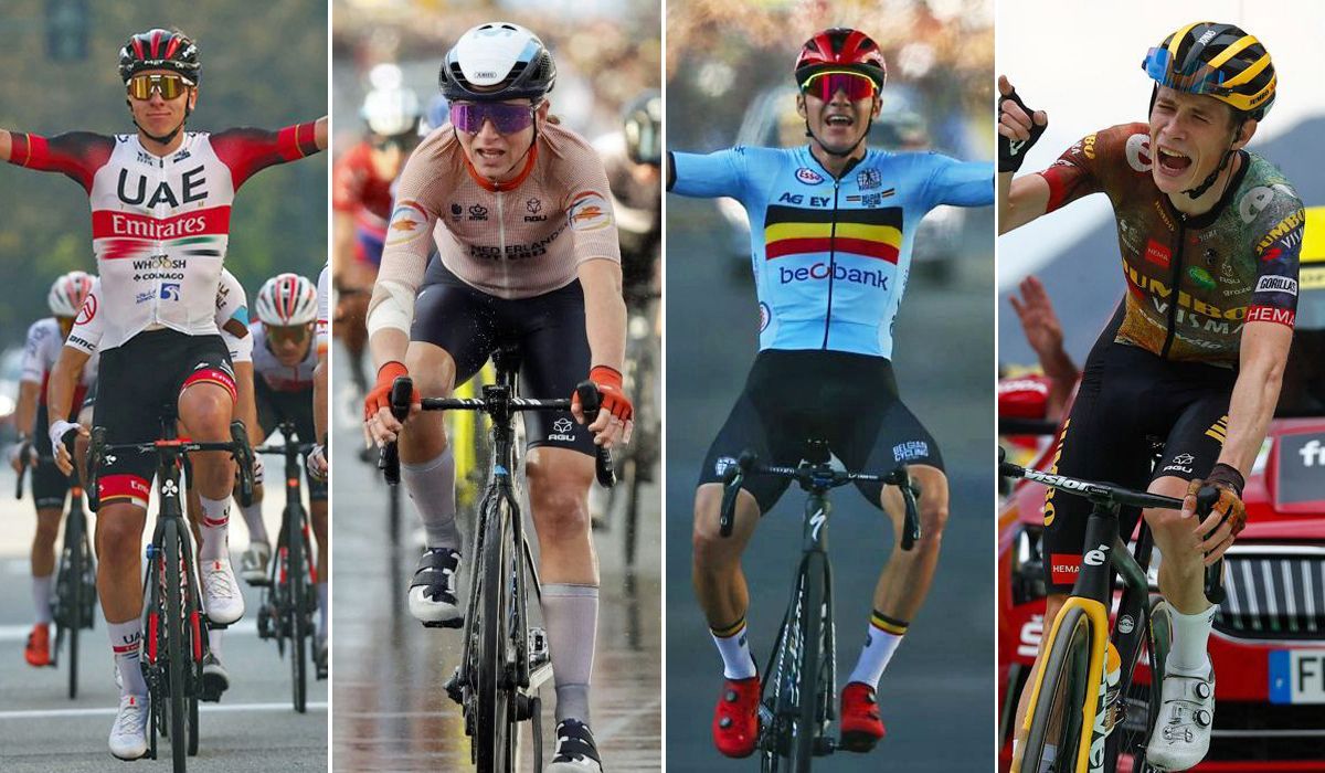 Pogacar, Van Vleuten. Evenepoel y Vingegaard, de izquierda a derecha, entre los candidatos a ganar el Vélo d’Or 2022.