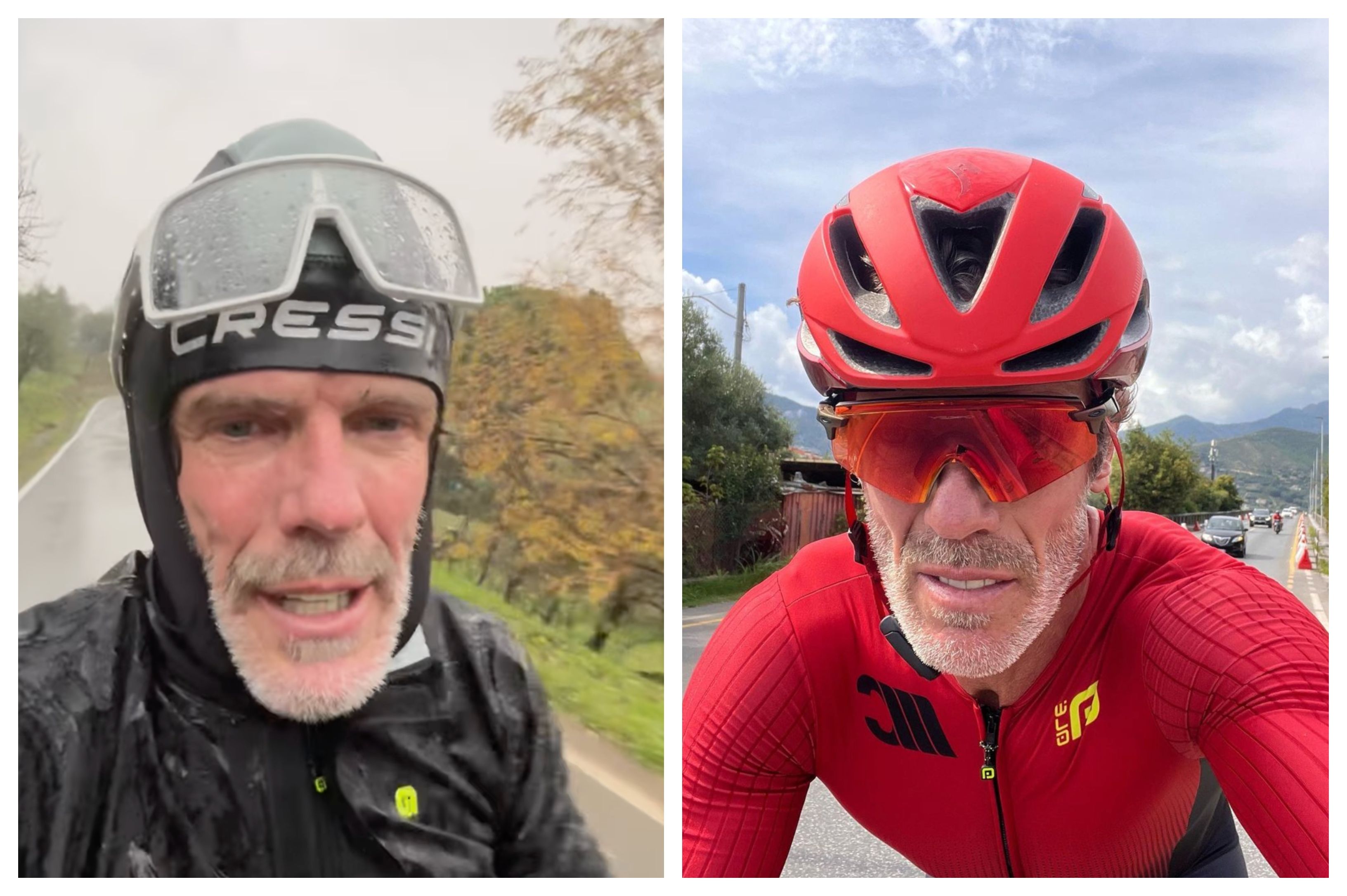 [VÍDEO] ¡¡Cipollini cambia el casco por el gorro de natación... para salir en bici bajo el diluvio!!