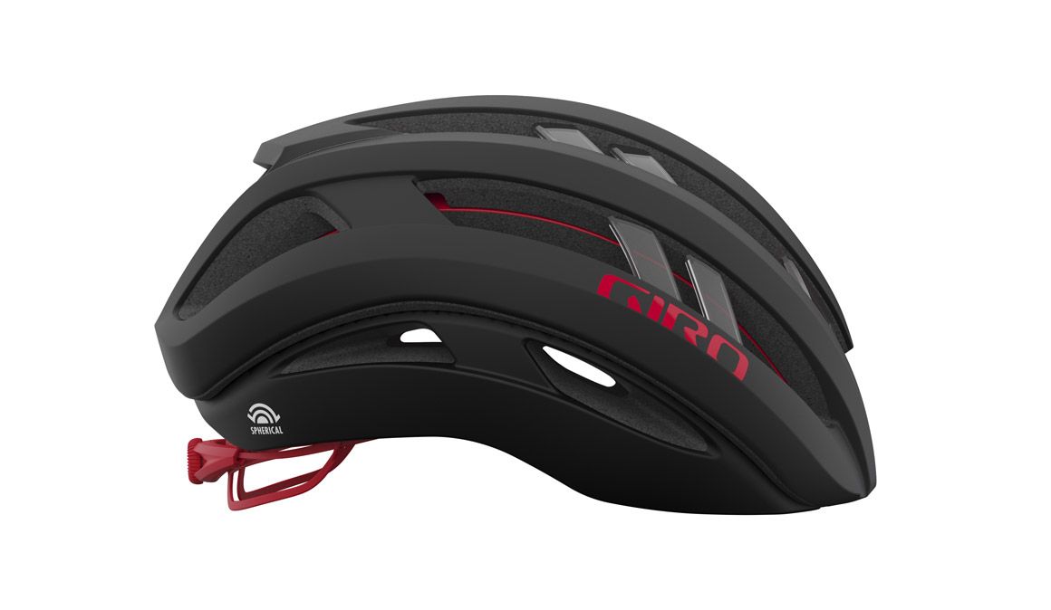 giro aries spherical road helmet matte carbon red right