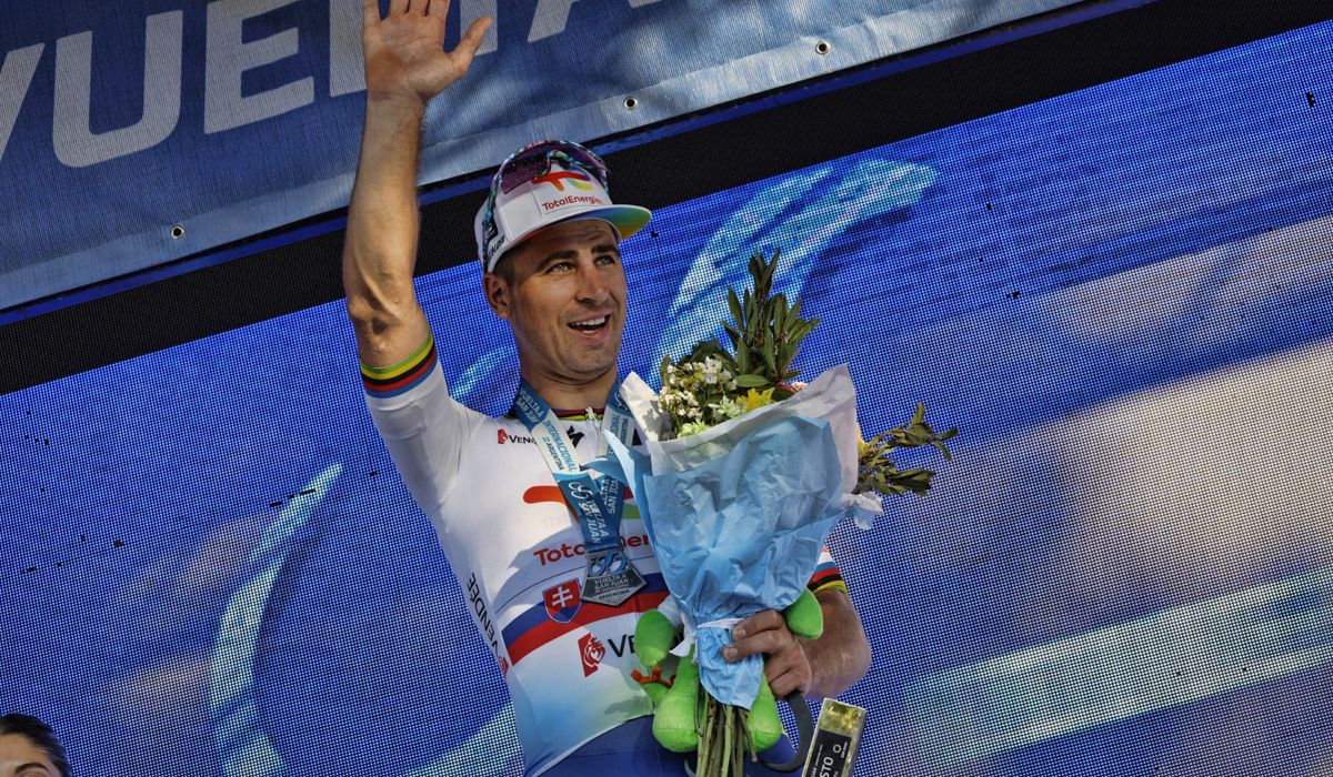 Peter Sagan, en el podio tras la 4ª etapa de la Vuelta a San Juan, en la que finalizó 2º