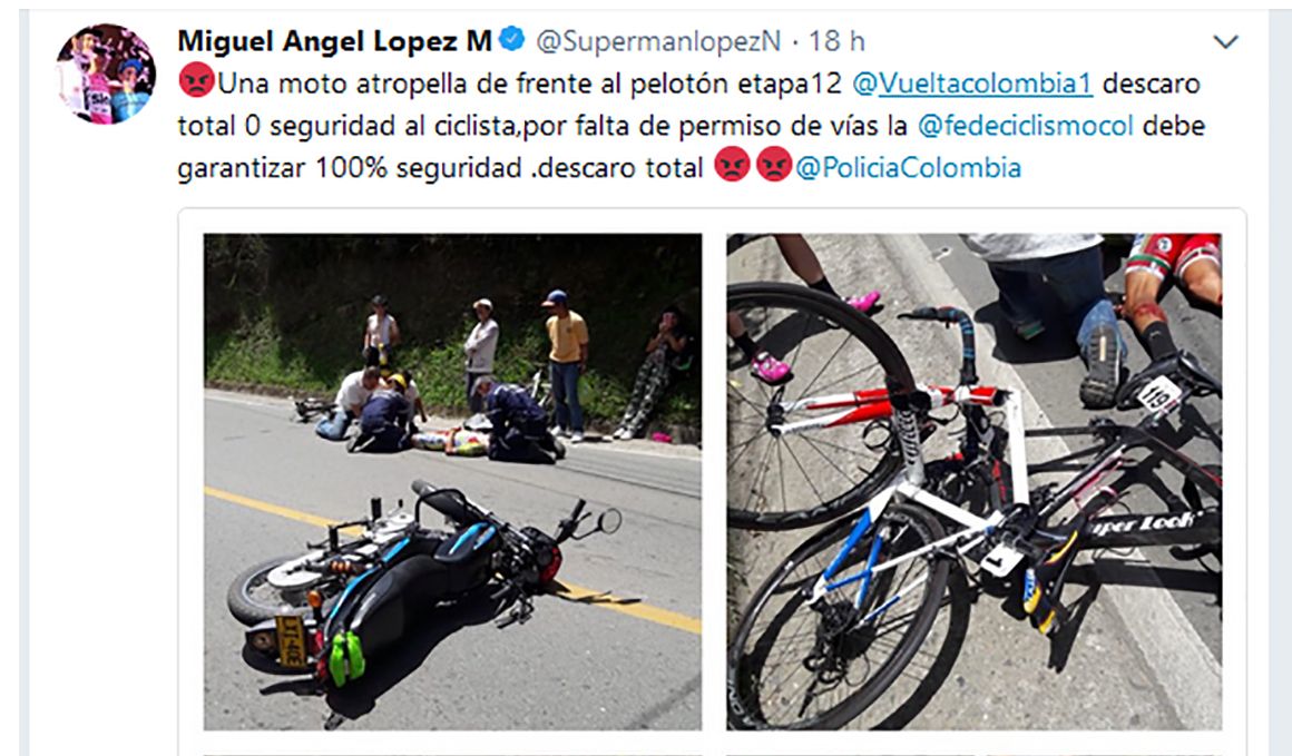 Indignación por el atropello de varios ciclistas por parte de una moto en plena etapa de la Vuelta a Colombia