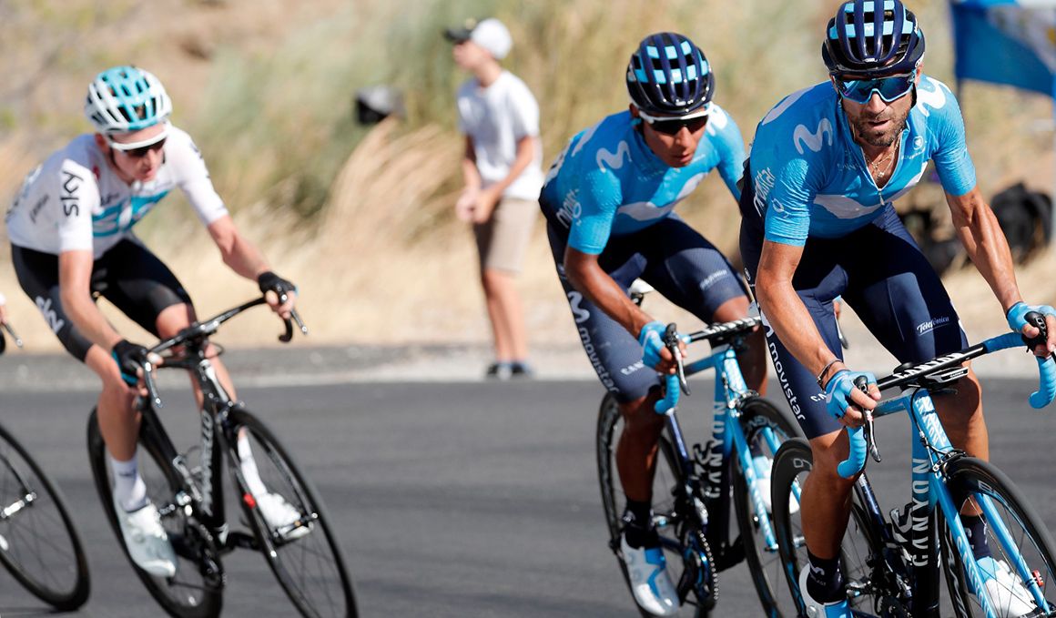 Alejandro Valverde, en la ascensión al Caminito del Rey. 