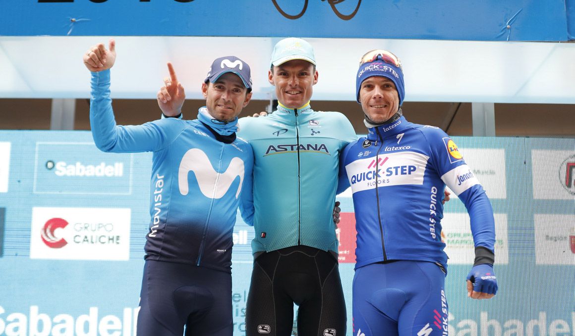 Podio de la edición de este año de la Vuelta a Murcia, con Luis Léon Sánchez, Alejandro Valverde y Philippe Gilbert. 