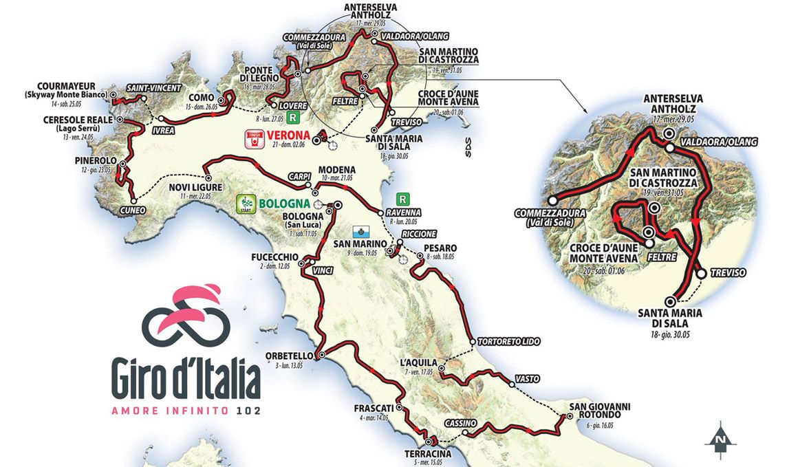 Giro de Italia: recorrido y perfiles de todas las etapas 