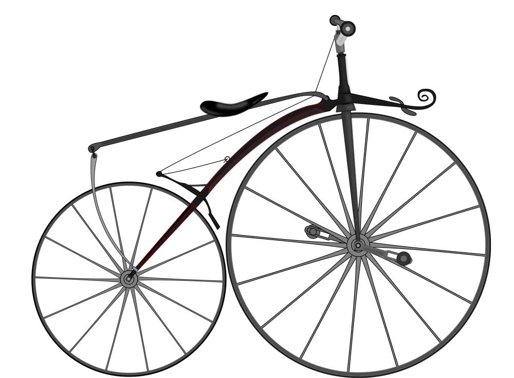 Bicicleta de pedales o boneshaker (año 1863) Bicicleta de pedales o boneshaker (año 1863)