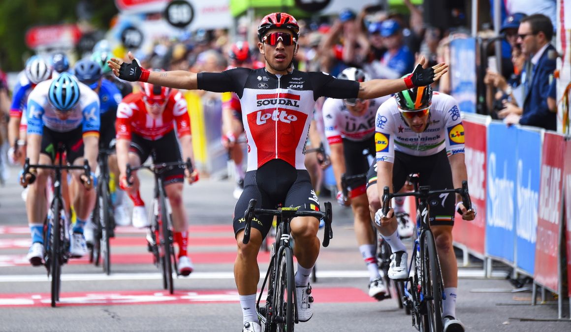 Caleb Ewan, intratable un día más en la llegada a Murray Bridge. Foto: Bettini Photo.