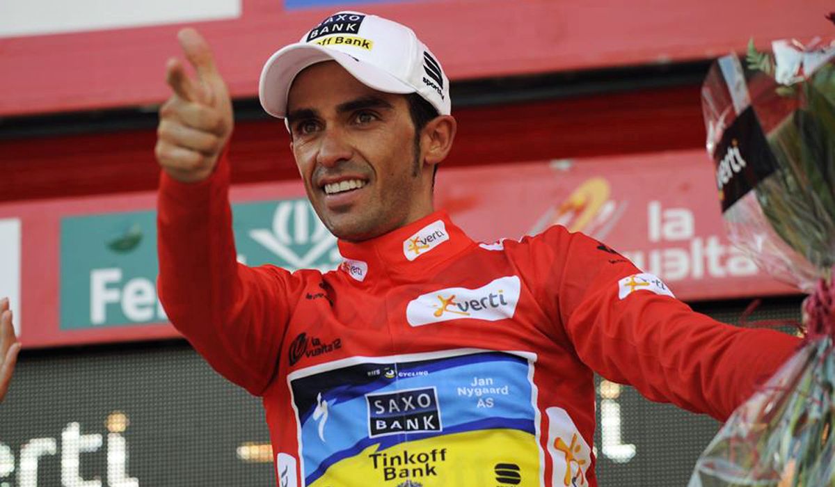 Alberto Contador en el podio de la Vuelta a España 2012