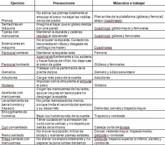 Tabla de entrenamiento en gimnasio I