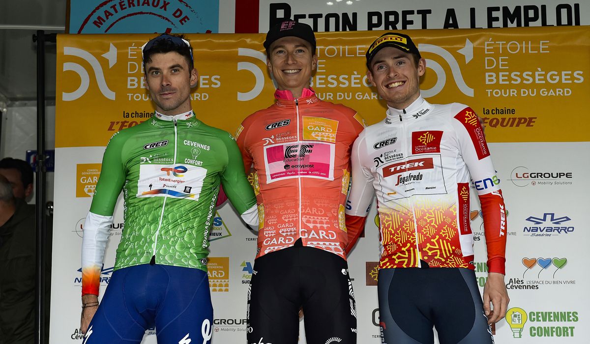Podio de la Estrella de Besseges 2023, que conquistó Neilson Powless