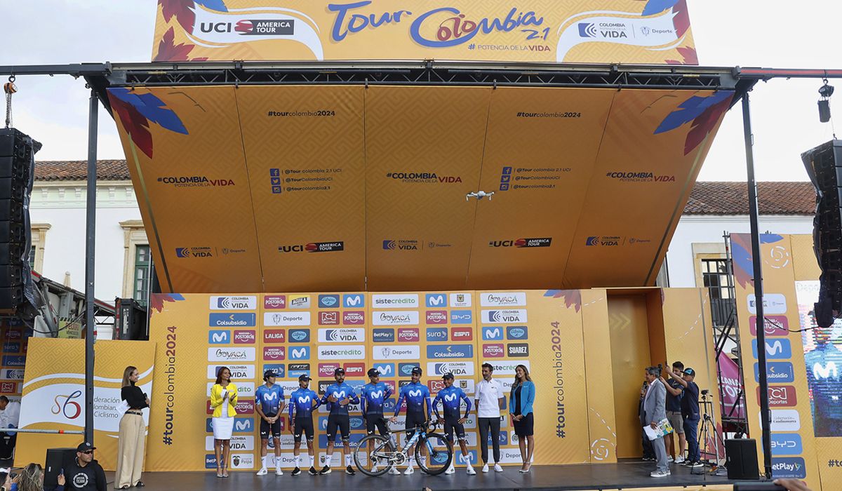 El Movistar Team, en la presentación oficial de equipos del Tour Colombia celebrada el pasado domingo