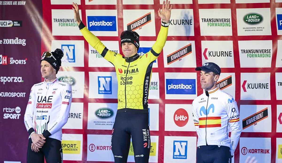Lazkano (Movistar Team), en el podio de la Kuurne Bruselas Kuurne
