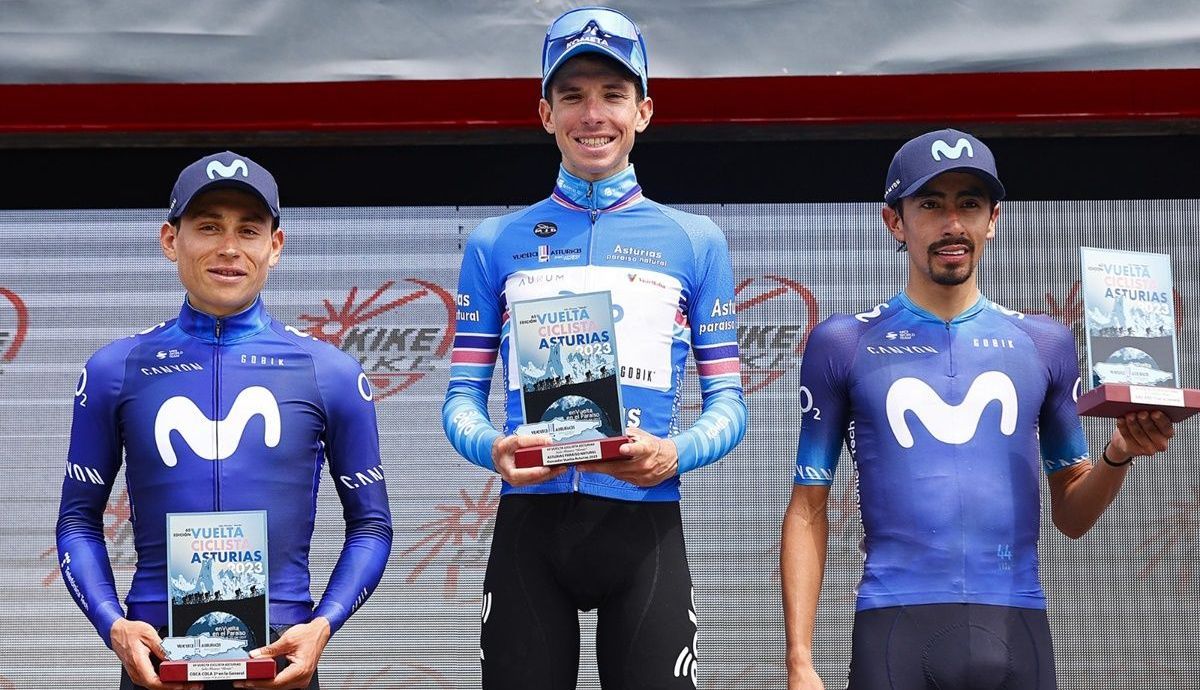 Podio de la Vuelta a Asturias 2023, que conquistó Lorenzo Fortunato