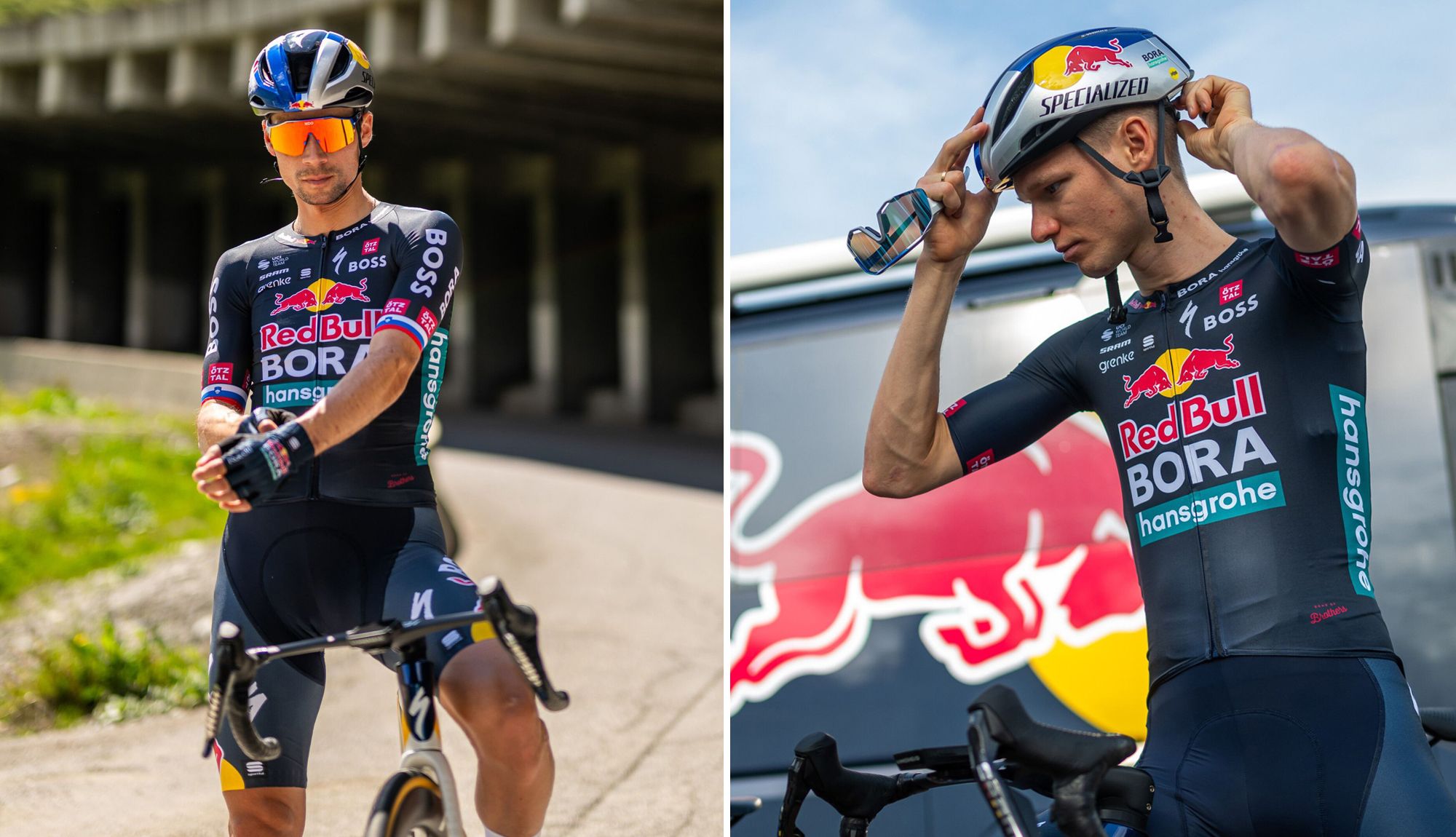  Primo Roglic y Aeksandr Vlasov luciendo la nueva imagen del Red Bull – BORA – hansgrohe.