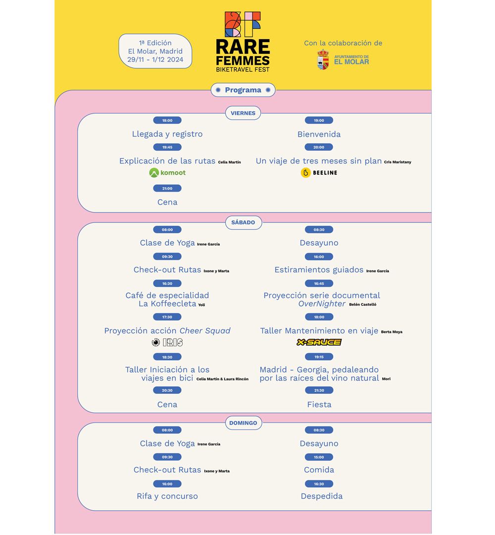 Programa RARE FEMMES Biketravel Fest, el festival de viajes en bici solo para mujeres Programa RARE FEMMES Biketravel Fest, el festival de viajes en bici solo para mujeres