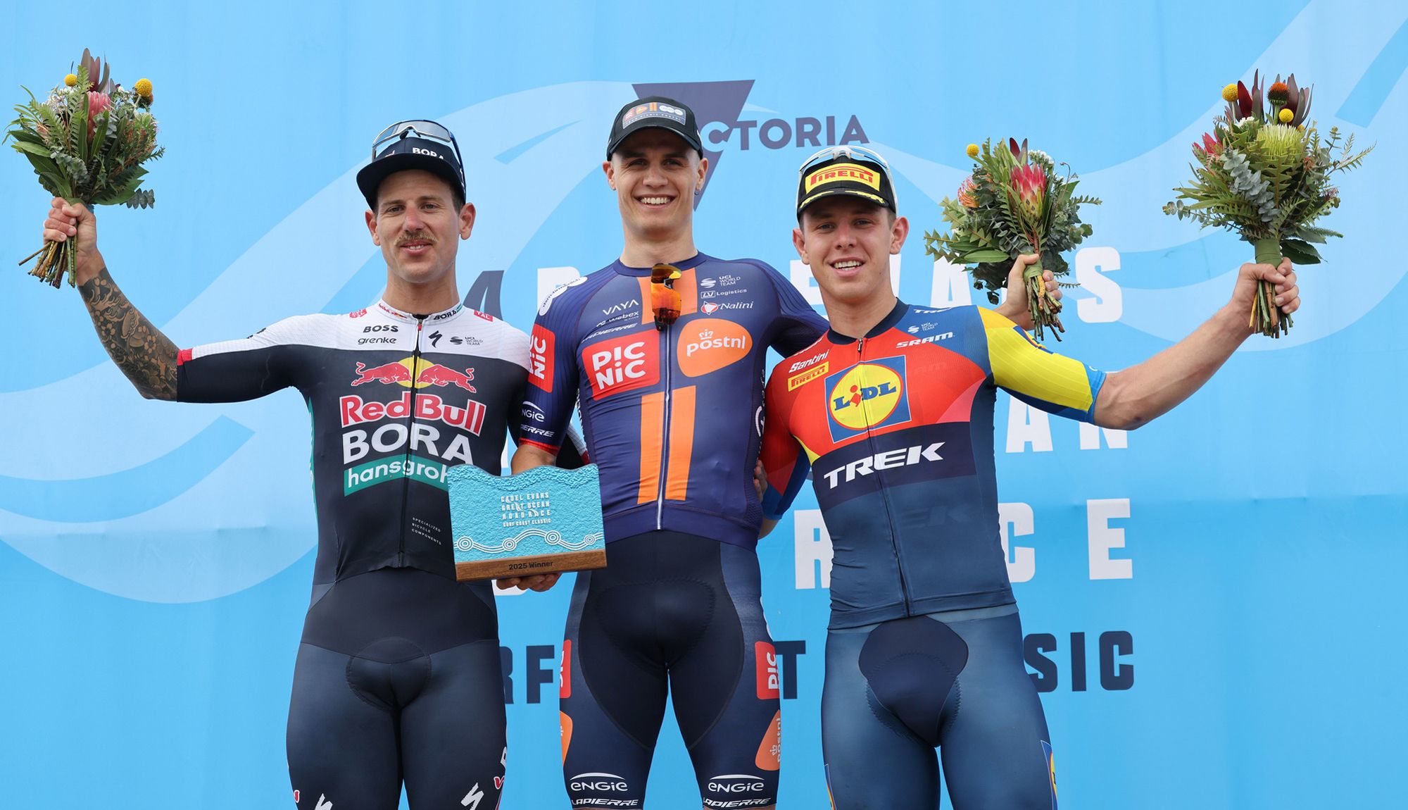 Podio de la Surf Coast Classic, con Andresen, Welsford y Teutenberg