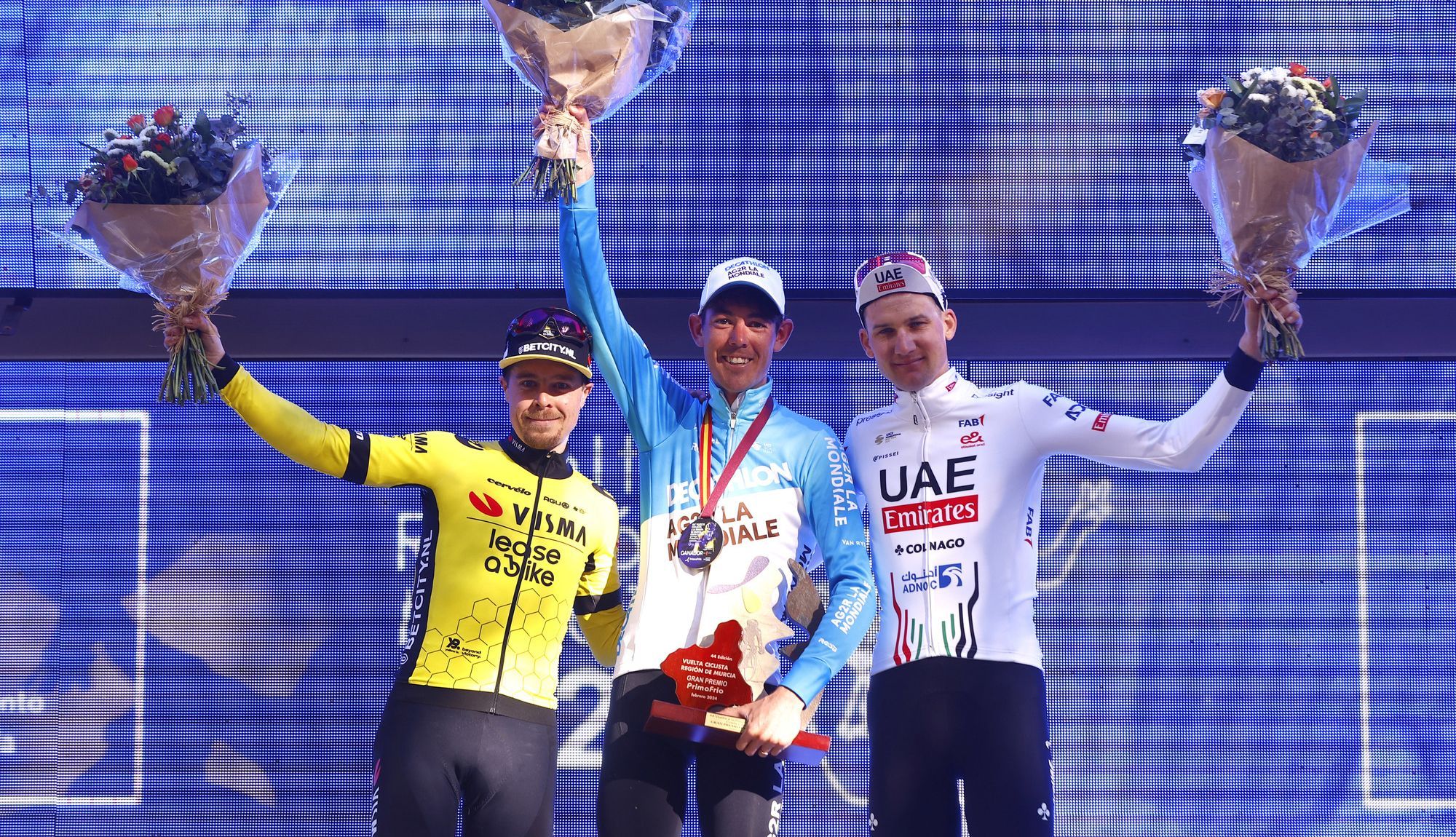 Ben O´Connor, Jan Tratnik y Tim Wellens en el podio de la pasada edición de la Vuelta a Murcia
