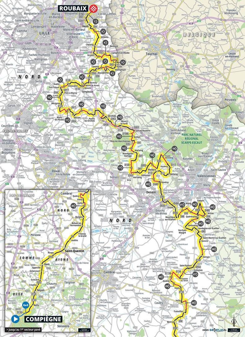Recorrido de la Paris Roubaix 2025 Recorrido de la Paris Roubaix 2025