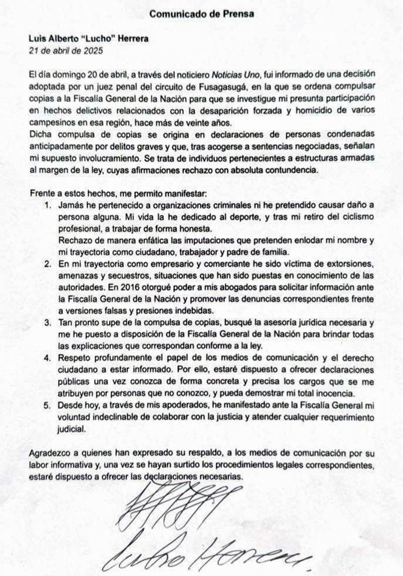 Comunicado Lucho Herrera Comunicado Lucho Herrera