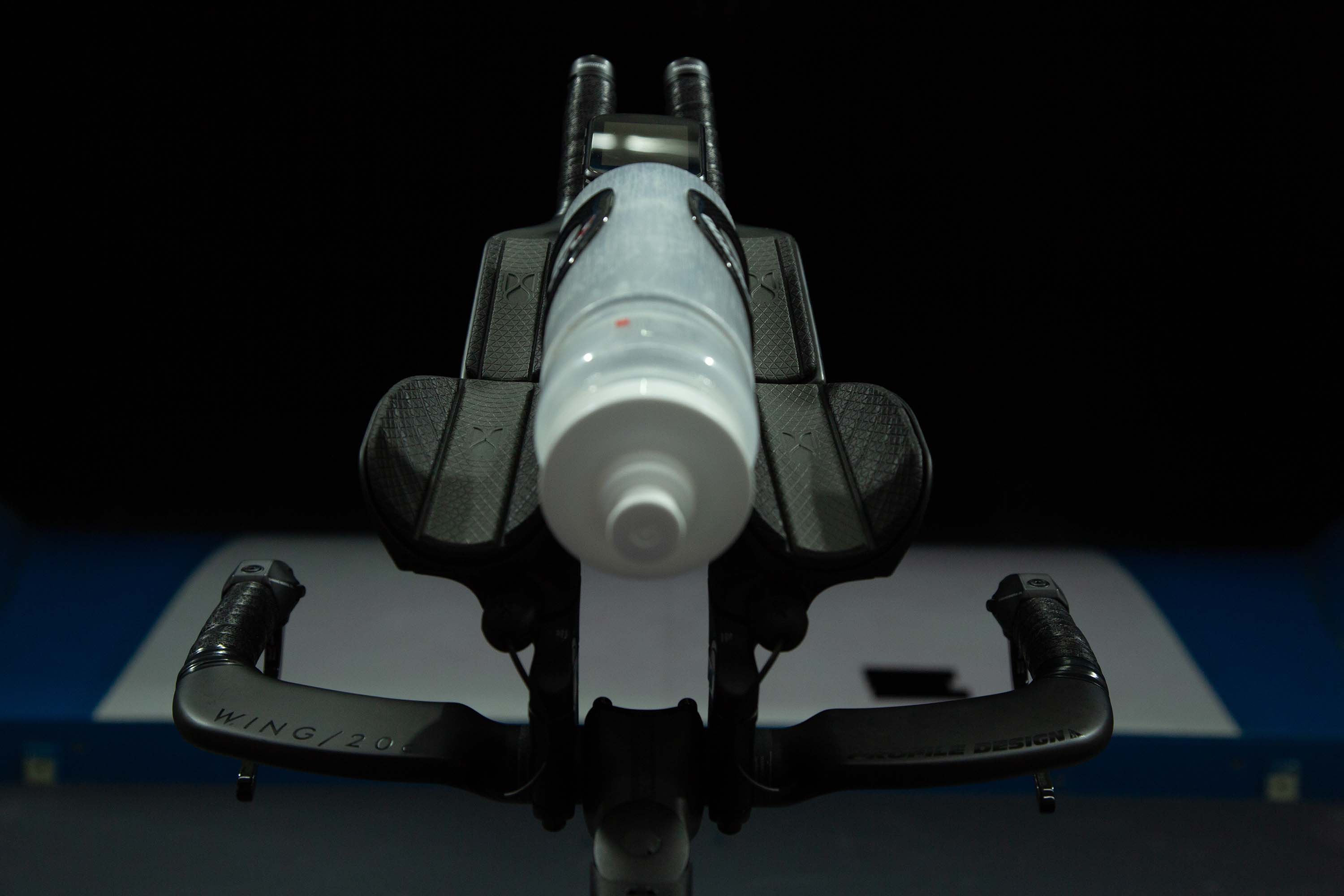 Front view with bottle