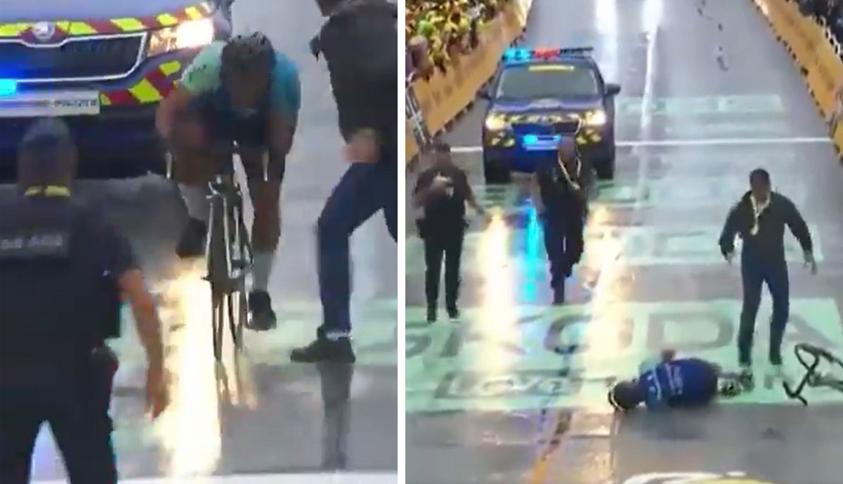 Un espontáneo en bicicleta, reducido por la seguridad del Tour en la meta de Valence