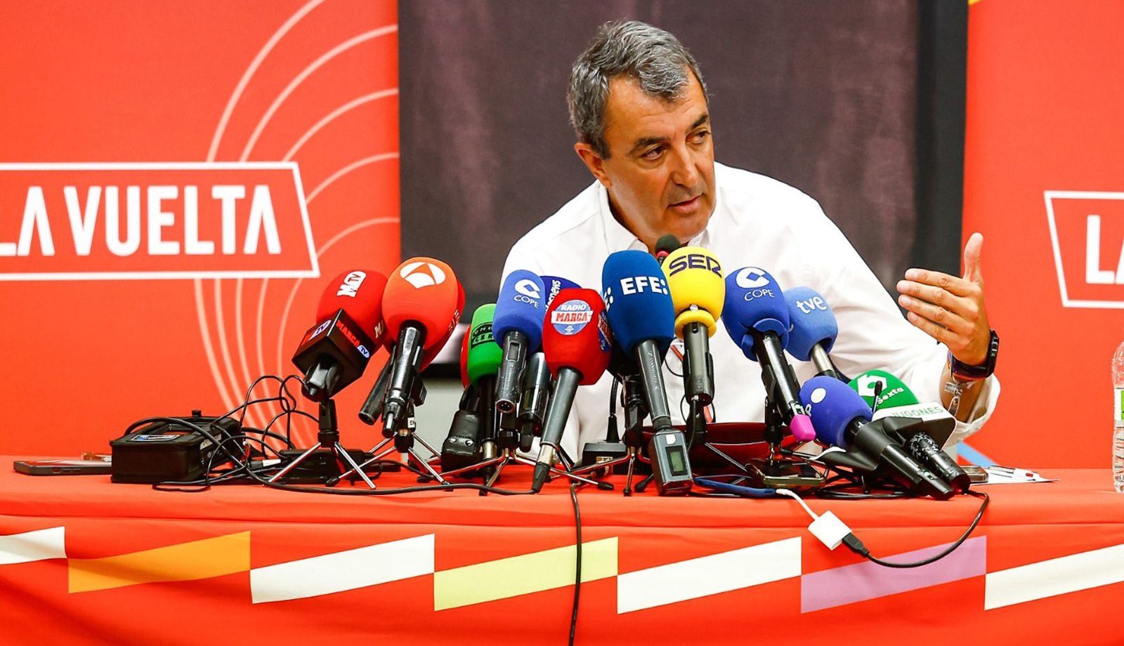 Javier Guillén, director de La Vuelta, durante la rueda de prensa que ha ofrecido esta mañana