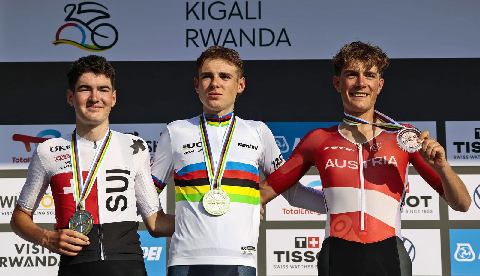 Podio del Mundial sub23, con Lorenzo Finn, Jan Huber y Marco Schrettl