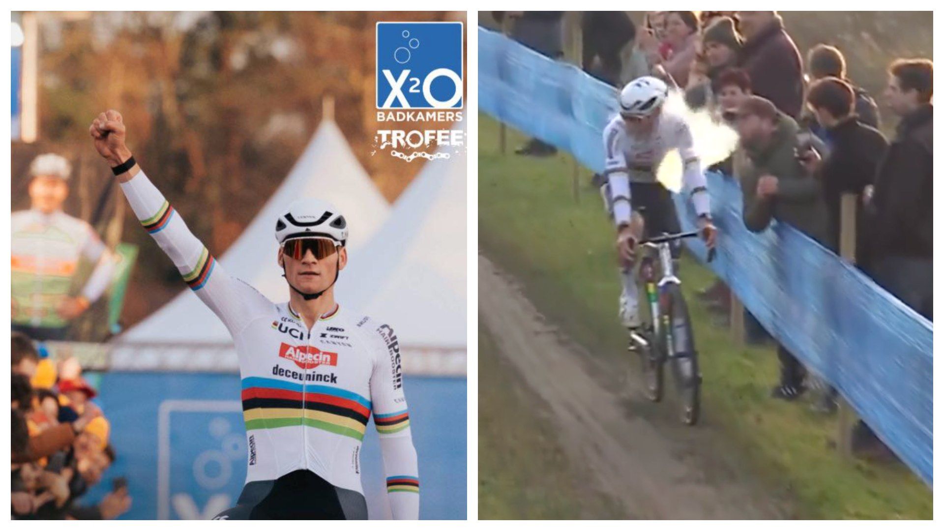 Un espectador le escupe humo a la cara a Mathieu Van der Poel en plena competición