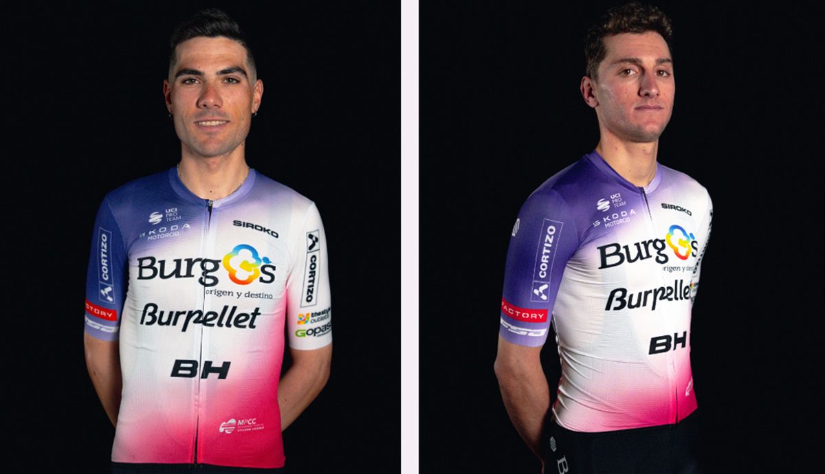 Mario Aparicio y Rodrigo Álvarez luciendo el nuevo maillot del Burgos Burpellet BH