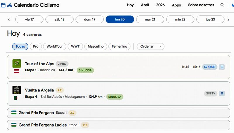 vista de dia calendario lunes 20