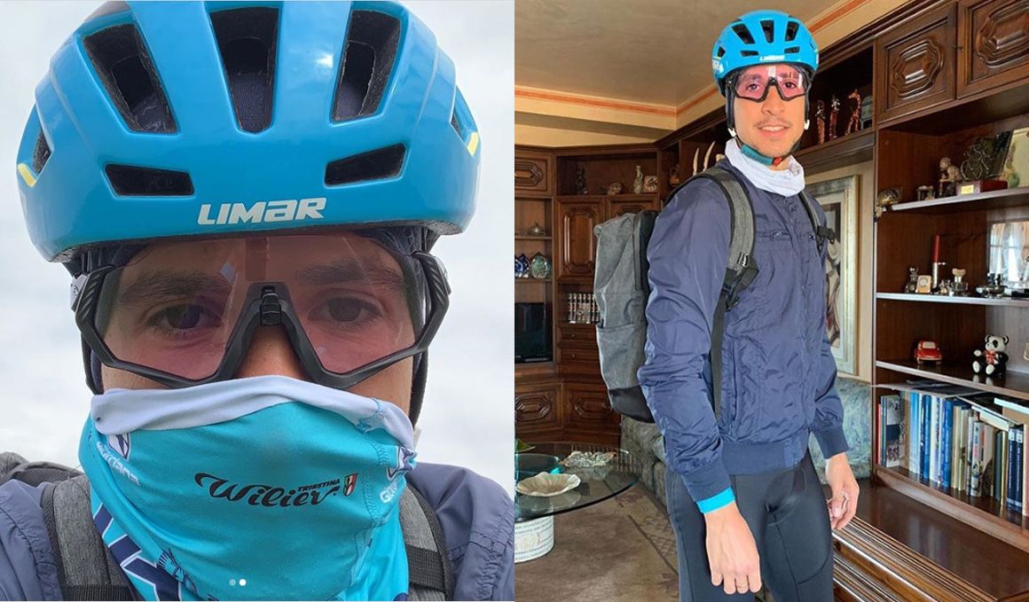 Davide Martinelli, una bici y una máscara le bastan para ayudar a afectados