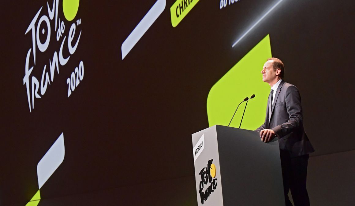 Christian Prudhomme, director de la carrera, durante la presentación del recorrido del Tour 2020. 