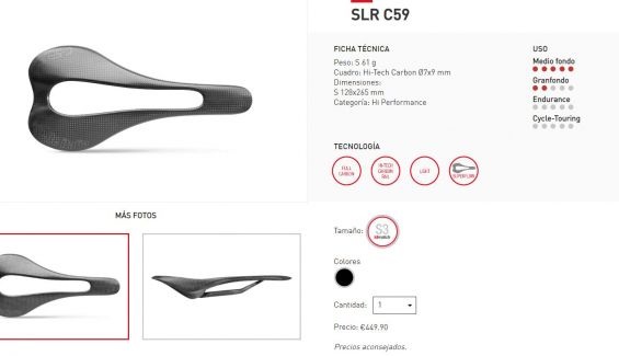 El C59 es el sillín más ligero de la marca El C59 es el sillín más ligero de la marca