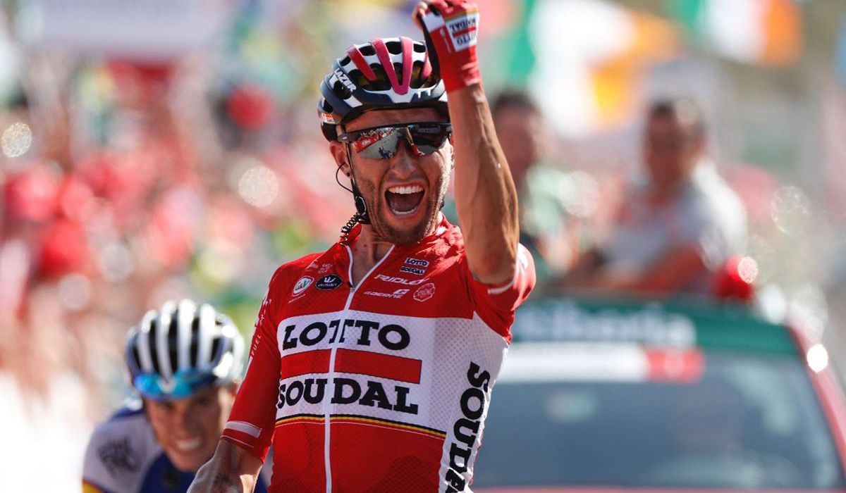 Tomasz Marczynski en una de sus dos victorias en La Vuelta a España 2017. Foto: Photo Gomez Sport