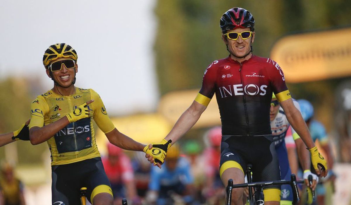 Geraint Thomas junto a Egan Bernal, en la última etapa del Tour 2019 que conquistó el colombiano