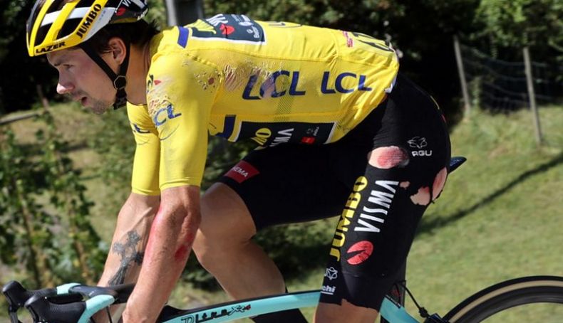 Roglic, tras su caída Roglic, tras su caída