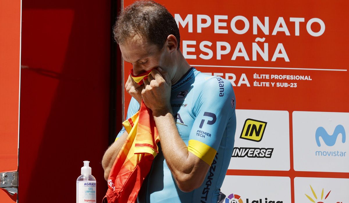 Luis León Sánchez, momentos antes de enfundarse el maillot de campeón nacional