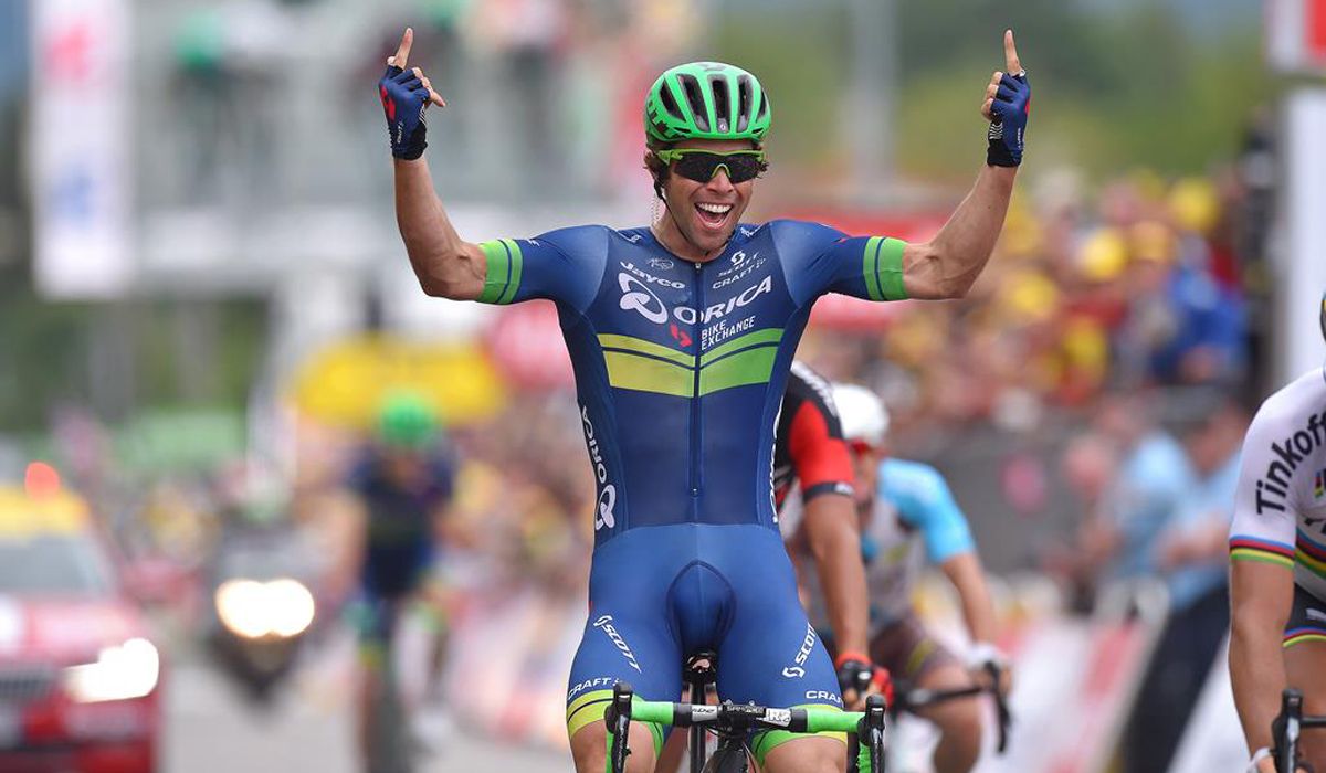 Michael Matthews logrando una victoria con el Orica GreenEDGE