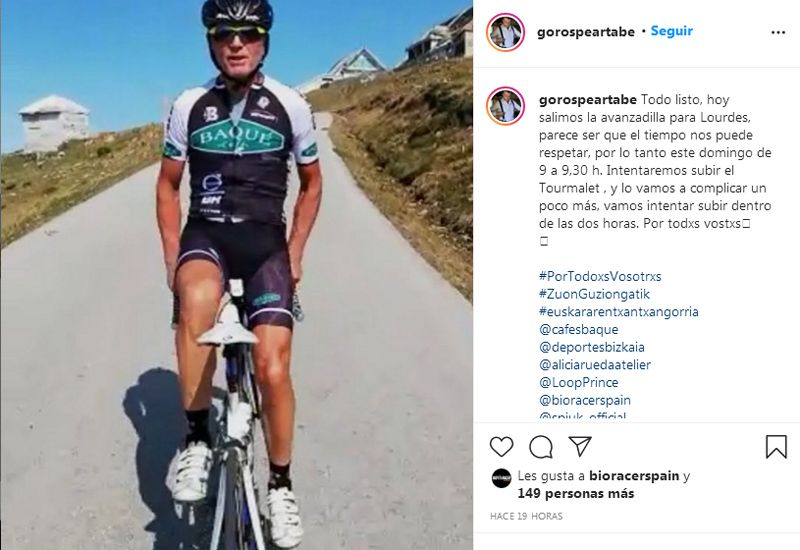 Gorospe, anunciando su reto en instagram Gorospe, anunciando su reto en instagram