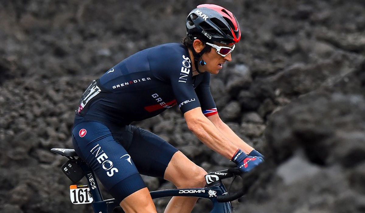 Geraint Thomas durante la ascensión al Monte Etna de ayer Geraint Thomas durante la ascensión al Monte Etna de ayer