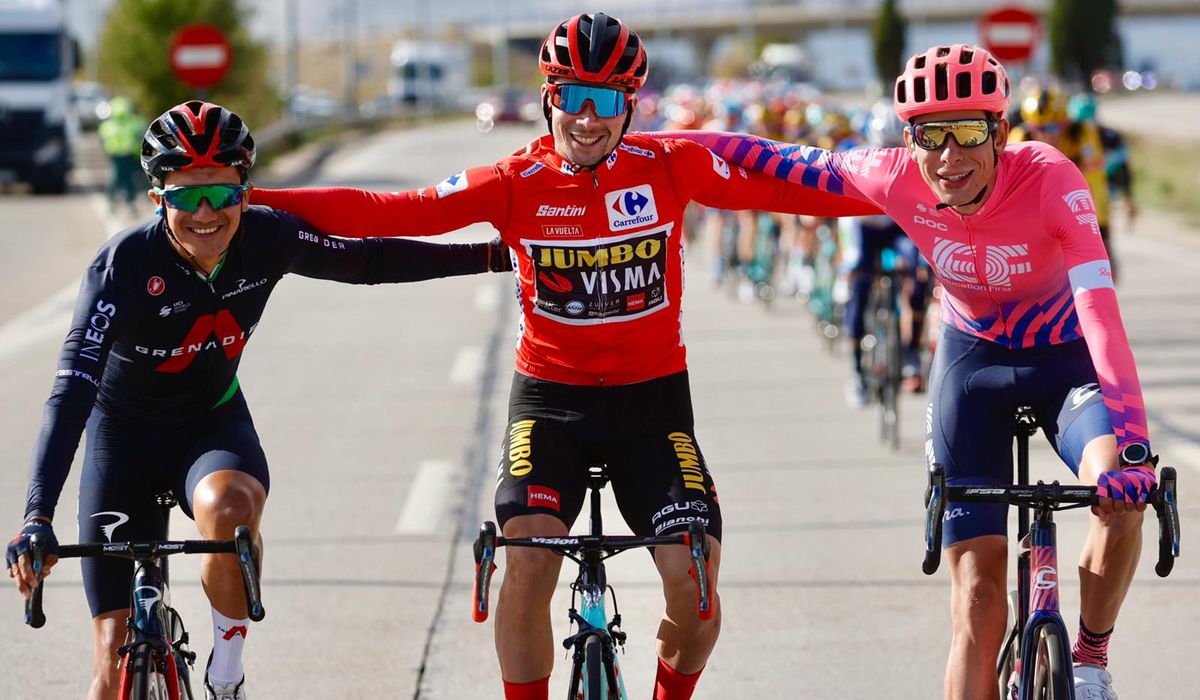 Roglic, Carapaz y Carthy, podio de La Vuelta 2020. Foto: Photo Gomez Sport