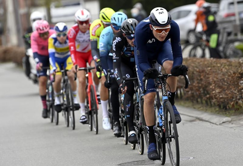 Norsgaard (Movistar), encabezando la longeva fuga del día. Norsgaard (Movistar), encabezando la longeva fuga del día.