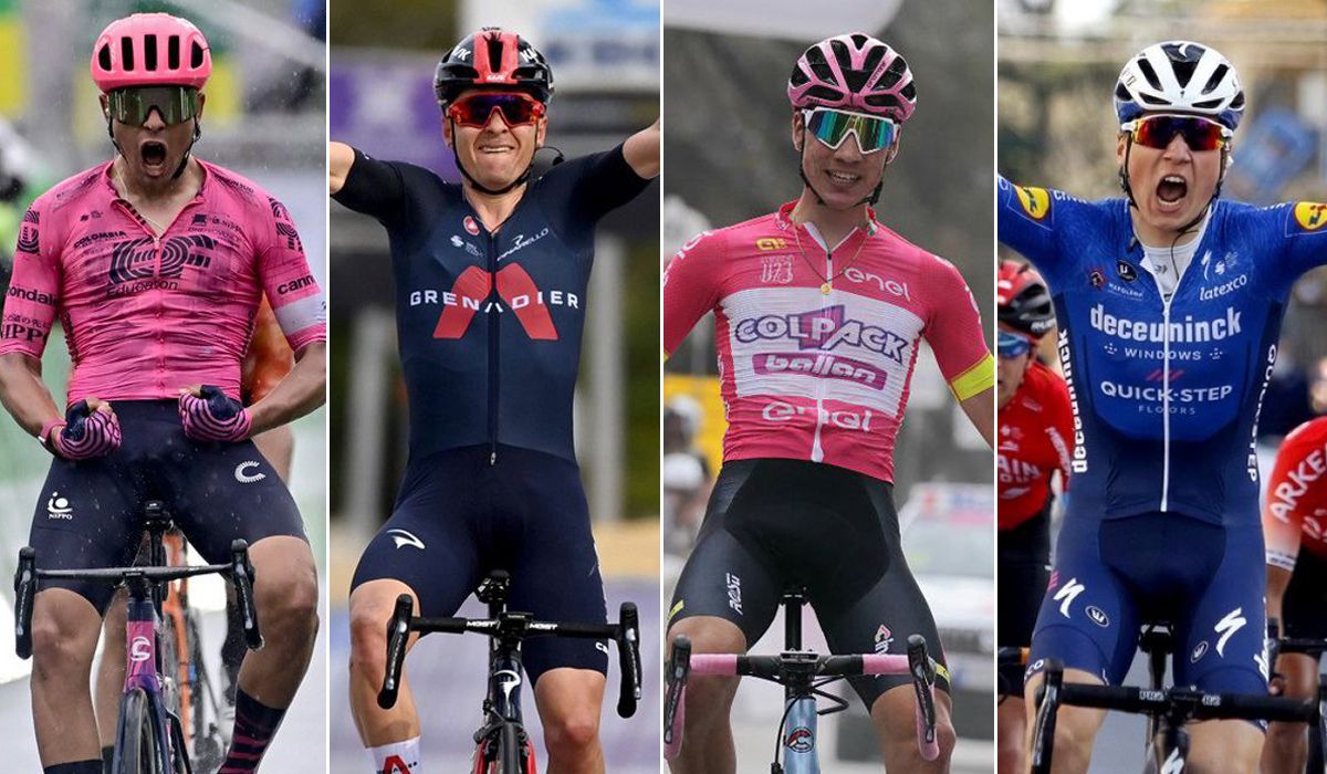 Bissegger, Pidcock, Ayuso y Vansevenant, cuatro de los jóvenes ciclistas que más están brillando esta temporada. Fotos: Bettini Photo / @GIRODITALIAU23